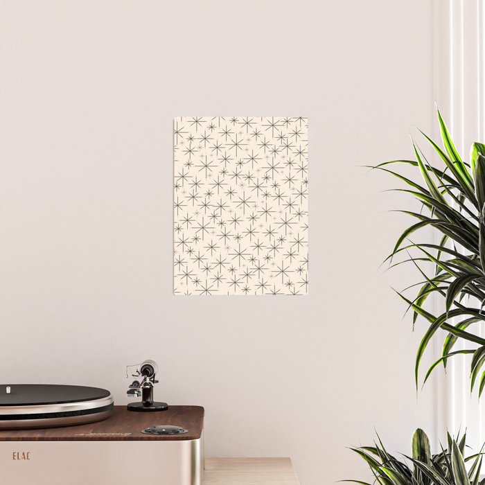 Stella III - Atomic Age Mid Century Modern Starburst Pattern in Charcoal Gray and Almond Cream Poster Gallery Image 2