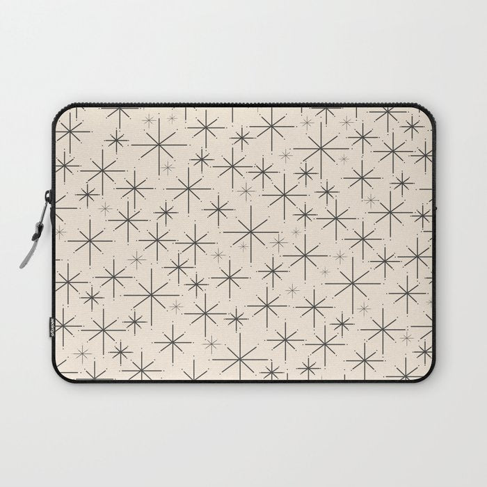 Stella III - Atomic Age Mid Century Modern Starburst Pattern in Charcoal Gray and Almond Cream Laptop Sleeve Gallery Image 1
