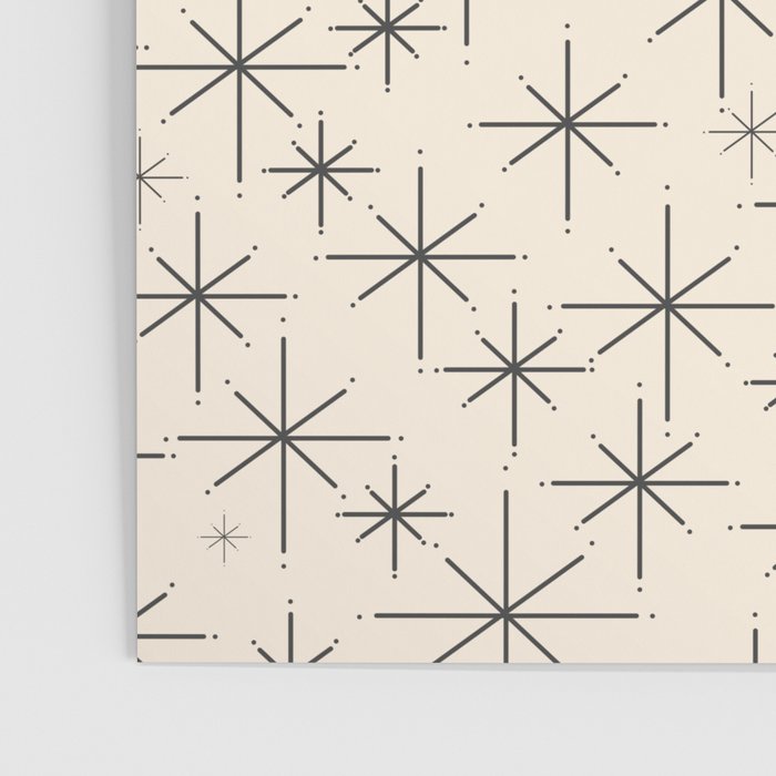 Stella III - Atomic Age Mid Century Modern Starburst Pattern in Charcoal Gray and Almond Cream Poster Gallery Image 3