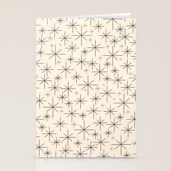 Stella III - Atomic Age Mid Century Modern Starburst Pattern in Charcoal Gray and Almond Cream Stationery Card Gallery Image 2
