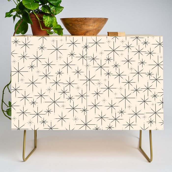 Stella III - Atomic Age Mid Century Modern Starburst Pattern in Charcoal Gray and Almond Cream Credenza Gallery Image 1
