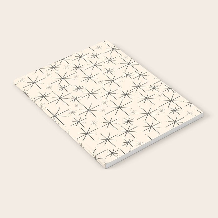 Stella III - Atomic Age Mid Century Modern Starburst Pattern in Charcoal Gray and Almond Cream Notebook Gallery Image 1