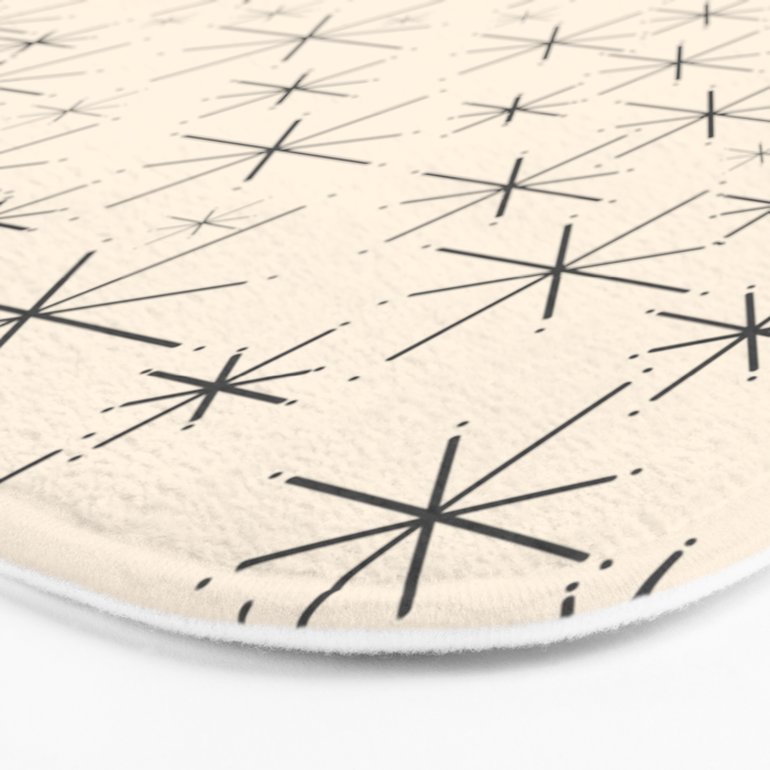 Stella III - Atomic Age Mid Century Modern Starburst Pattern in Charcoal Gray and Almond Cream Bath Mat Gallery Image 3