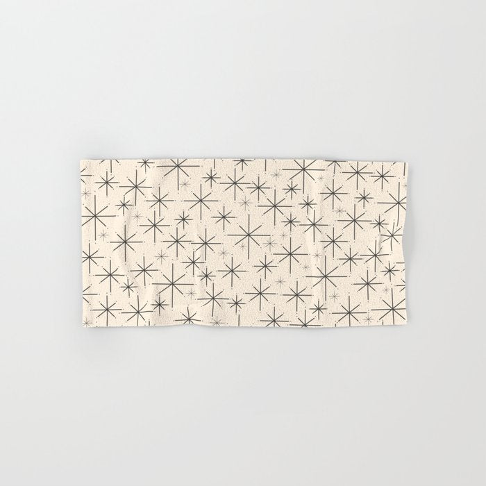 Stella III - Atomic Age Mid Century Modern Starburst Pattern in Charcoal Gray and Almond Cream Bath Towel Gallery Image 1