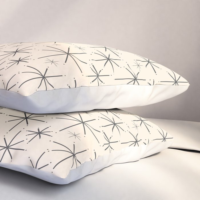 Stella III - Atomic Age Mid Century Modern Starburst Pattern in Charcoal Gray and Almond Cream Pillow Sham Gallery Image 3