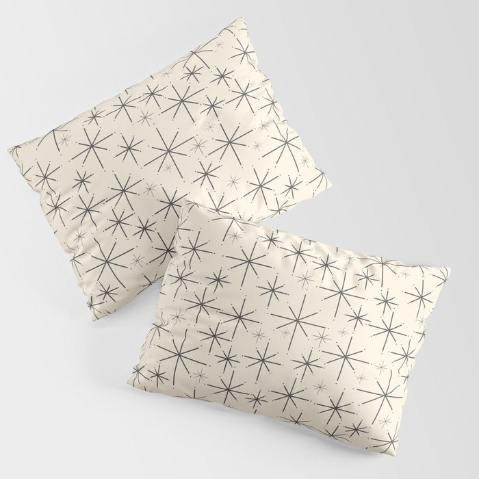 Stella III - Atomic Age Mid Century Modern Starburst Pattern in Charcoal Gray and Almond Cream Pillow Sham Gallery Image 3