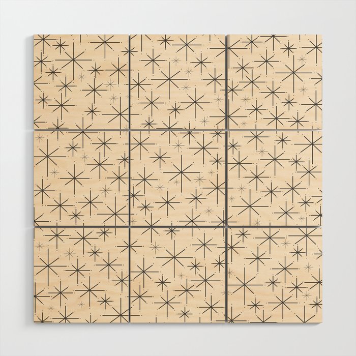 Stella III - Atomic Age Mid Century Modern Starburst Pattern in Charcoal Gray and Almond Cream Wood Wall Art Gallery Image 1