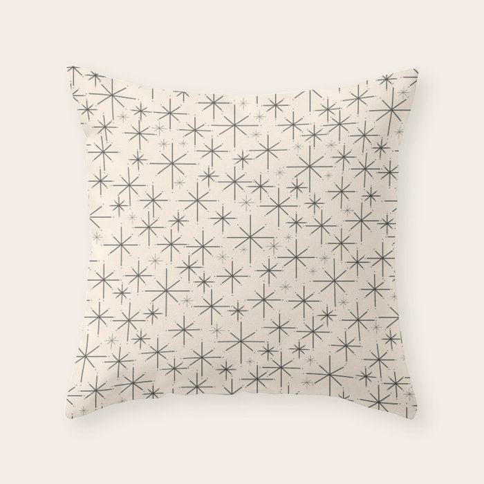 Stella III - Atomic Age Mid Century Modern Starburst Pattern in Charcoal Gray and Almond Cream Throw Pillow Gallery Image 6