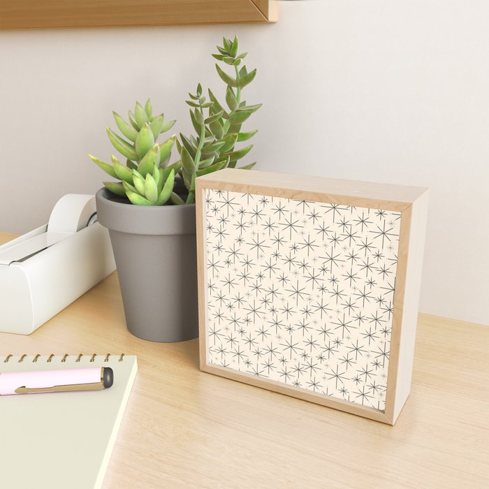 Stella III - Atomic Age Mid Century Modern Starburst Pattern in Charcoal Gray and Almond Cream Mini Art Print Gallery Image 2