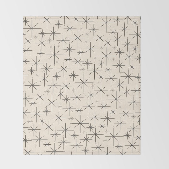 Stella III - Atomic Age Mid Century Modern Starburst Pattern in Charcoal Gray and Almond Cream Throw Blanket Gallery Image 2