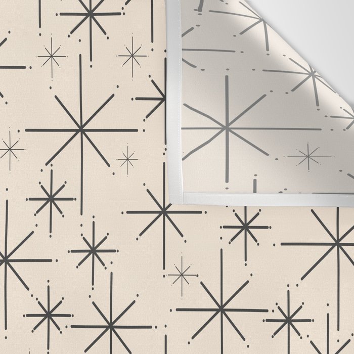 Stella III - Atomic Age Mid Century Modern Starburst Pattern in Charcoal Gray and Almond Cream Wall Tapestry Gallery Image 3