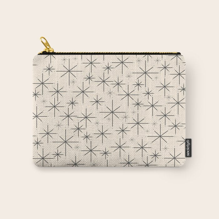 Stella III - Atomic Age Mid Century Modern Starburst Pattern in Charcoal Gray and Almond Cream Carry All Pouch Gallery Image 1
