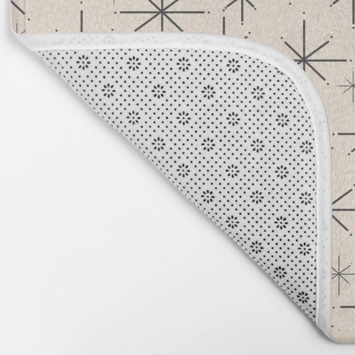 Stella III - Atomic Age Mid Century Modern Starburst Pattern in Charcoal Gray and Almond Cream Bath Mat Gallery Image 2