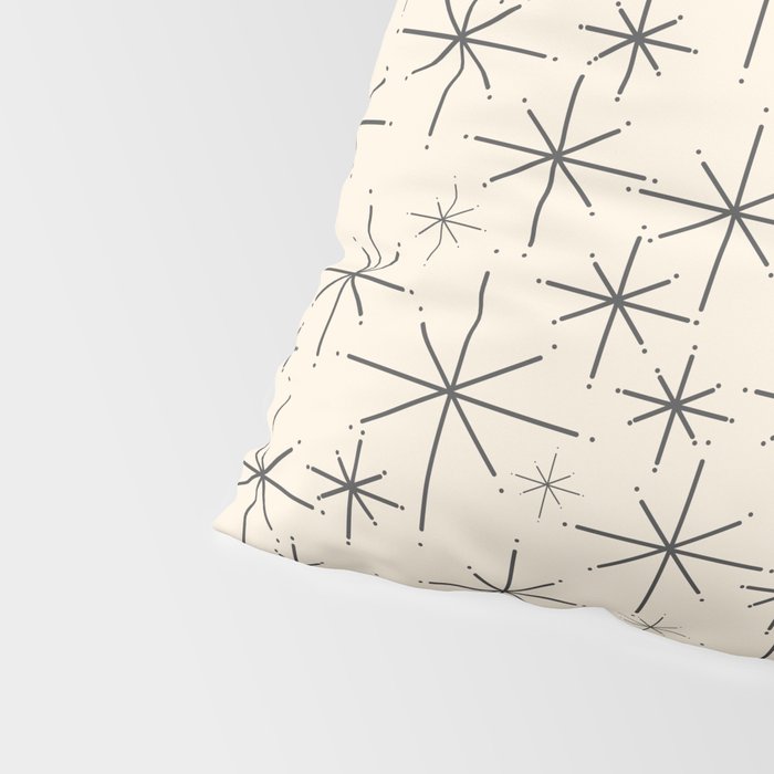Stella III - Atomic Age Mid Century Modern Starburst Pattern in Charcoal Gray and Almond Cream Pillow Sham Gallery Image 4