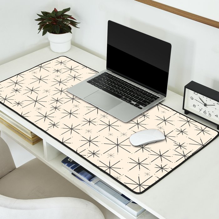 Stella III - Atomic Age Mid Century Modern Starburst Pattern in Charcoal Gray and Almond Cream Desk Mat Gallery Image 2