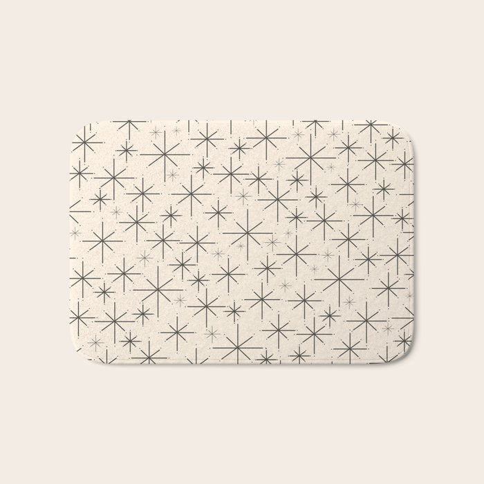 Stella III - Atomic Age Mid Century Modern Starburst Pattern in Charcoal Gray and Almond Cream Bath Mat Gallery Image 1