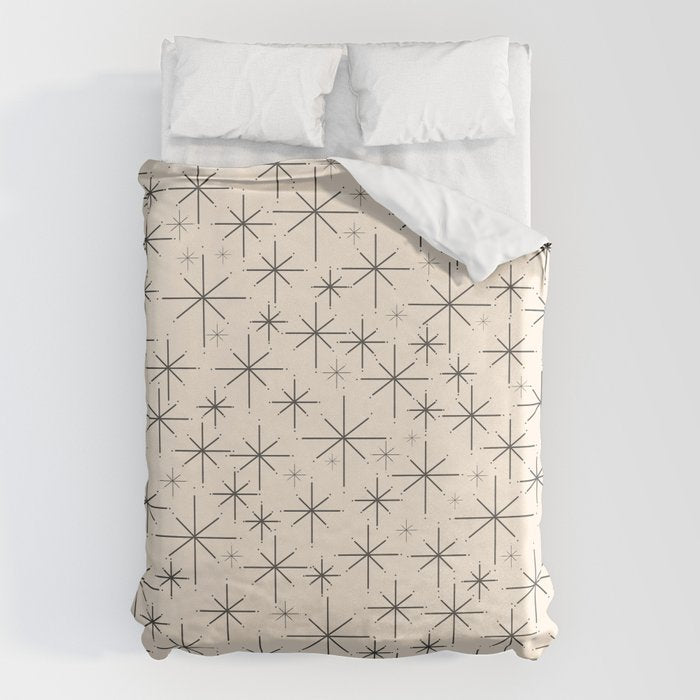 Stella III - Atomic Age Mid Century Modern Starburst Pattern in Charcoal Gray and Almond Cream Duvet Cover Gallery Image 1