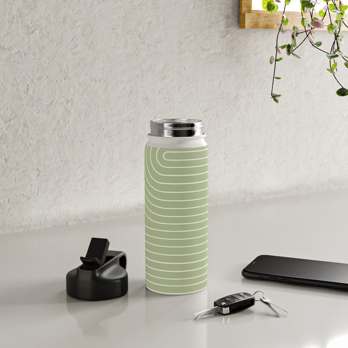 Minimal Line Curvature XXII Pastel Green Mid Century Modern Arch Abstract Water Bottle Gallery Image 4
