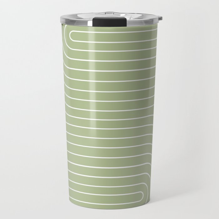 Minimal Line Curvature XXII Pastel Green Mid Century Modern Arch Abstract Travel Mug Gallery Image 1