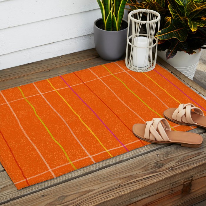 Textured Picnic Pattern in Poppy Red Outdoor Rug Gallery Image 2