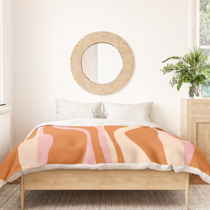 Mid Century Modern Retro Lounge Striped Ogee Pattern Pink Orange Cream Duvet Cover Gallery Image 3