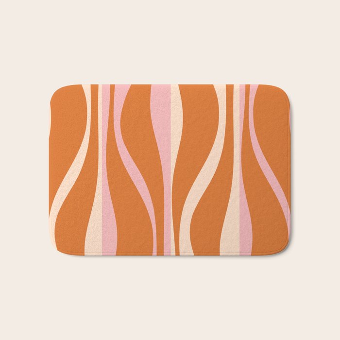 Mid Century Modern Retro Lounge Striped Ogee Pattern Pink Orange Cream Bath Mat Gallery Image 1