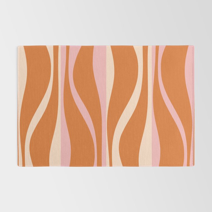 Mid Century Modern Retro Lounge Striped Ogee Pattern Pink Orange Cream Rug Gallery Image 2