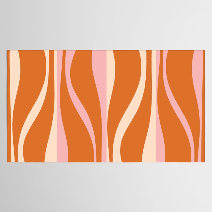 Mid Century Modern Retro Lounge Striped Ogee Pattern Pink Orange Cream Tablecloth Gallery Image 2