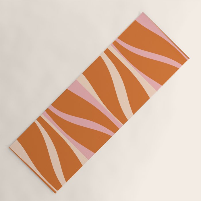 Mid Century Modern Retro Lounge Striped Ogee Pattern Pink Orange Cream Yoga Mat Gallery Image 1