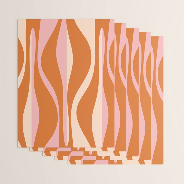 Mid Century Modern Retro Lounge Striped Ogee Pattern Pink Orange Cream Wrapping Paper Gallery Image 3