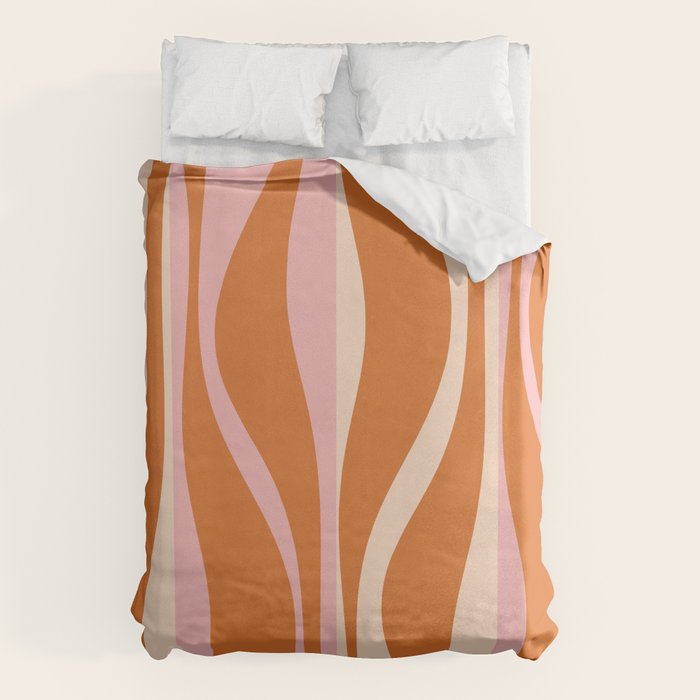 Mid Century Modern Retro Lounge Striped Ogee Pattern Pink Orange Cream Duvet Cover Gallery Image 6