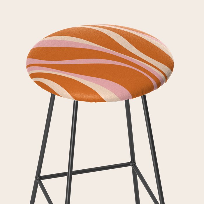Mid Century Modern Retro Lounge Striped Ogee Pattern Pink Orange Cream Stool Gallery Image 2