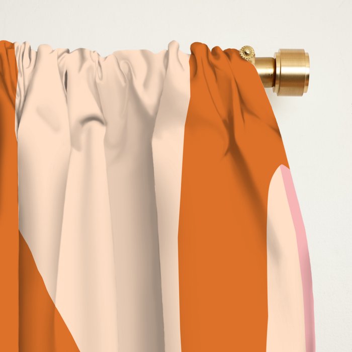 Mid Century Modern Retro Lounge Striped Ogee Pattern Pink Orange Cream Window Curtain Gallery Image 2