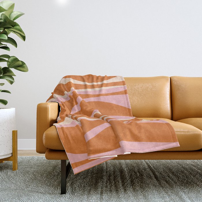 Mid Century Modern Retro Lounge Striped Ogee Pattern Pink Orange Cream Throw Blanket Gallery Image 1