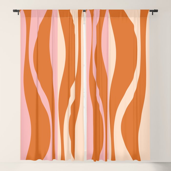 Mid Century Modern Retro Lounge Striped Ogee Pattern Pink Orange Cream Window Curtain Gallery Image 5