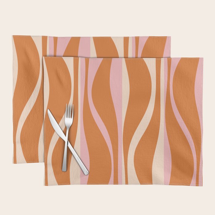 Mid Century Modern Retro Lounge Striped Ogee Pattern Pink Orange Cream Placemat Gallery Image 1