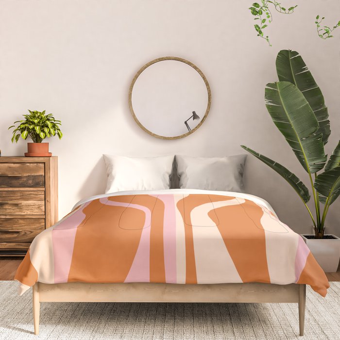 Mid Century Modern Retro Lounge Striped Ogee Pattern Pink Orange Cream Comforter Gallery Image 3