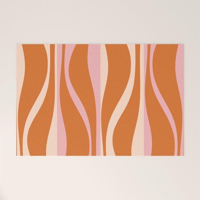 Mid Century Modern Retro Lounge Striped Ogee Pattern Pink Orange Cream Welcome Mat Gallery Image 1