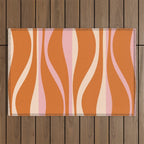 Mid Century Modern Retro Lounge Striped Ogee Pattern Pink Orange Cream Outdoor Rug Gallery Image 1
