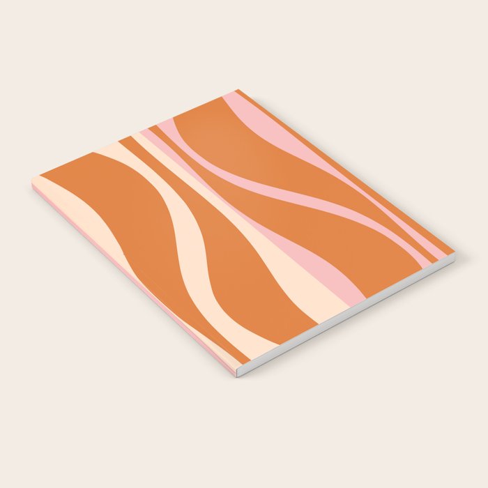 Mid Century Modern Retro Lounge Striped Ogee Pattern Pink Orange Cream Notebook