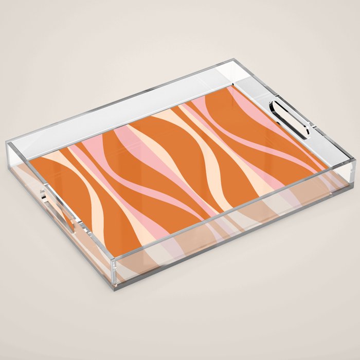 Mid Century Modern Retro Lounge Striped Ogee Pattern Pink Orange Cream Acrylic Tray Gallery Image 1