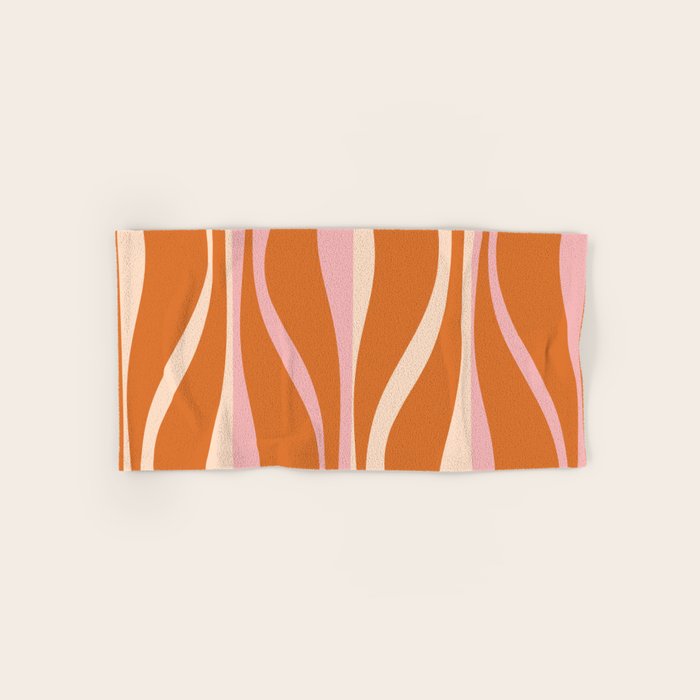 Mid Century Modern Retro Lounge Striped Ogee Pattern Pink Orange Cream Bath Towel Gallery Image 1