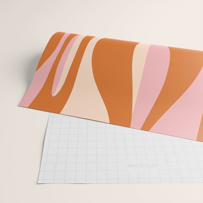 Mid Century Modern Retro Lounge Striped Ogee Pattern Pink Orange Cream Wrapping Paper Gallery Image 2