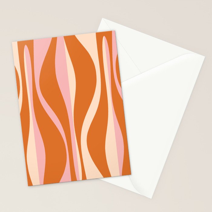 Mid Century Modern Retro Lounge Striped Ogee Pattern Pink Orange Cream Stationery Card Gallery Image 2