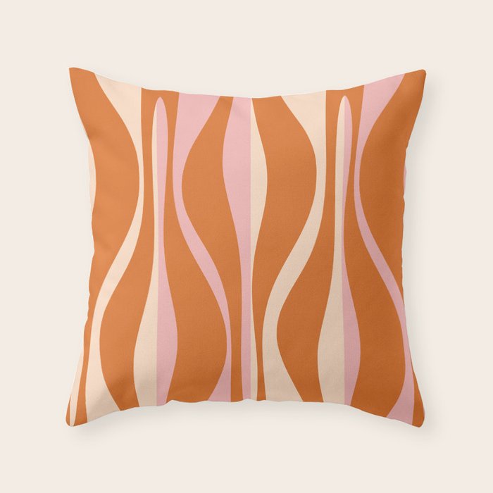 Mid Century Modern Retro Lounge Striped Ogee Pattern Pink Orange Cream Throw Pillow Gallery Image 6