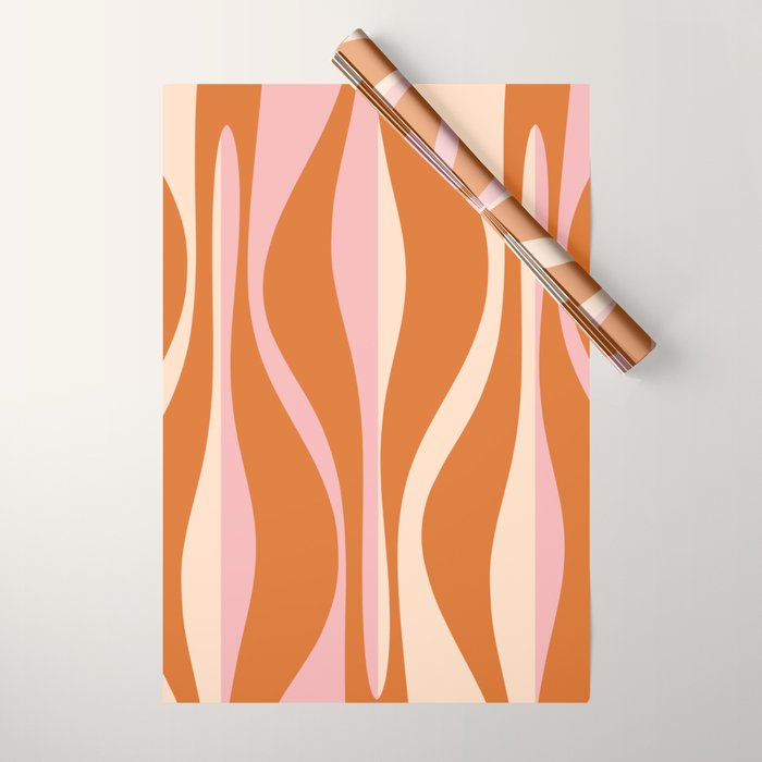 Mid Century Modern Retro Lounge Striped Ogee Pattern Pink Orange Cream Wrapping Paper Gallery Image 1