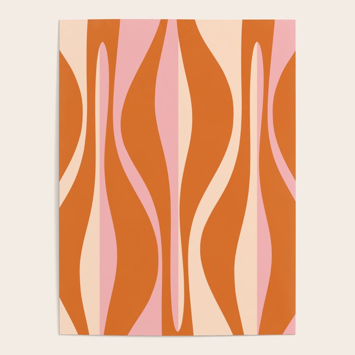 Mid Century Modern Retro Lounge Striped Ogee Pattern Pink Orange Cream Poster Gallery Image 4