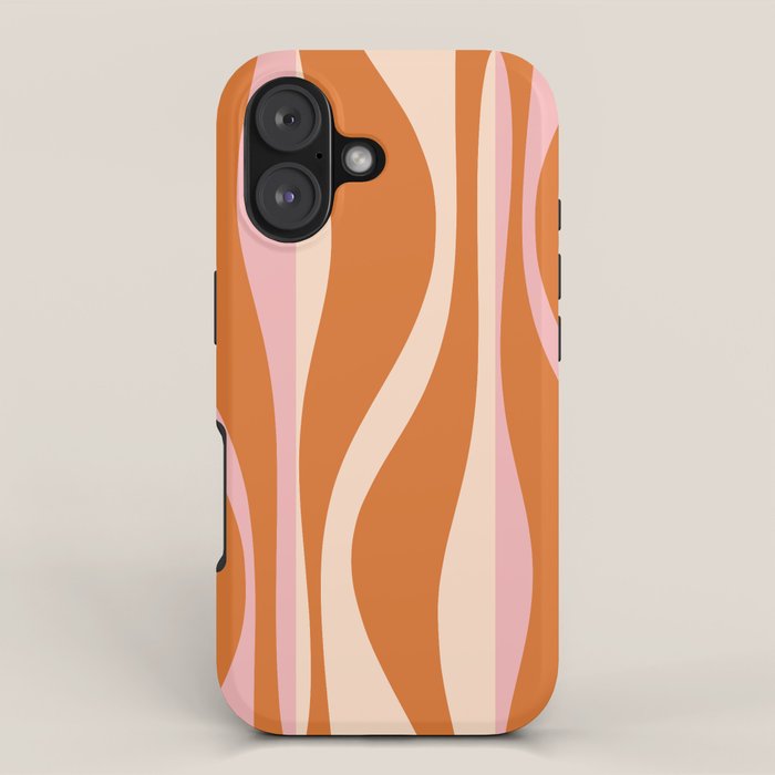 Mid Century Modern Retro Lounge Striped Ogee Pattern Pink Orange Cream iPhone Case Gallery Image 1