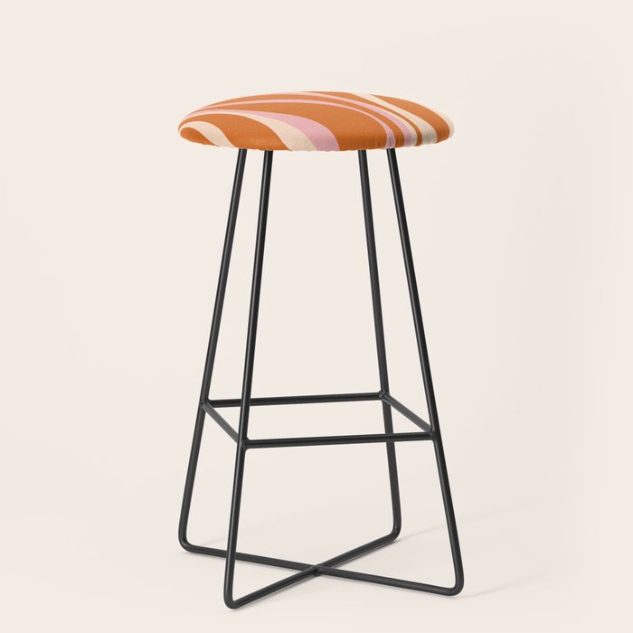 Mid Century Modern Retro Lounge Striped Ogee Pattern Pink Orange Cream Stool Gallery Image 1