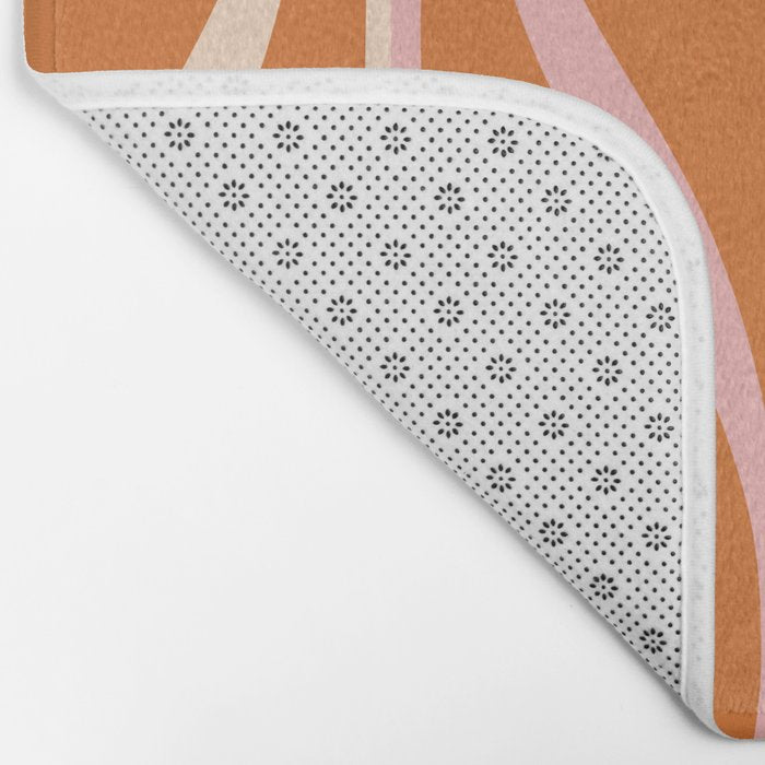 Mid Century Modern Retro Lounge Striped Ogee Pattern Pink Orange Cream Bath Mat Gallery Image 2